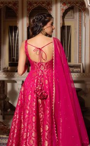 Pink viscose jacquard anarkali