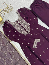 Wine rangoli silk straight fit salwaar kameez readymade