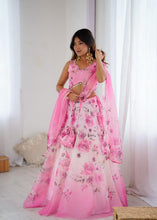 Baby pink organza silk digital readymade Lehenga