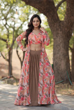 Beige georgette readymade Lehenga with shrug