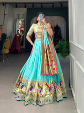 Jacquard silk Paithani Lehenga in sky blue