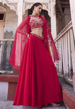 Red A line georgette lehenga