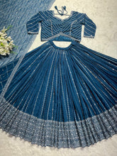 Teal blue glitter lehenga