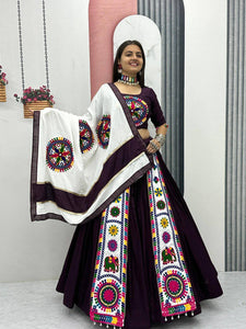 Wine and white pure cotton gamthi work readymade Chaniya Choli
