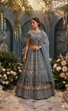 Silk collection - blue copper cold shoulder diamonte Lehenga