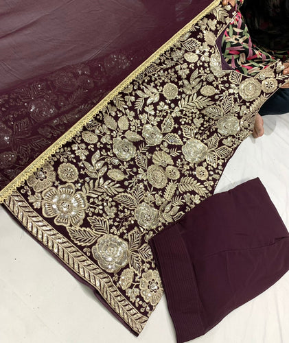 Maroon and gold sharara suit (plus size)