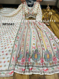 Niks collection - Ivory crepe silk printed lehenga