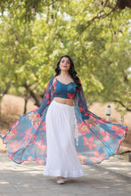 White georgette readymade Lehenga with shrug