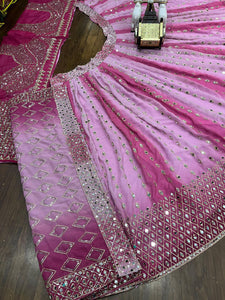 Shades of pink mirror work lehenga - lightweight