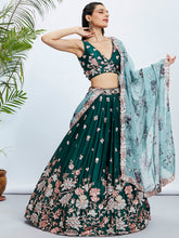 Green Georgette Lehenga with floral dupatta