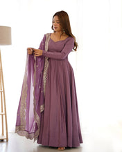 Mauve Roman silk anarkali set readymade
