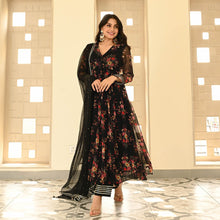 Black floral digital anarkali readymade