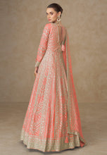 Peach chinon silk embroidered anarkali