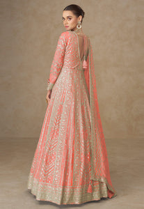 Peach chinon silk embroidered anarkali
