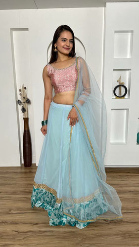 Sea green and pink glitter Lehenga