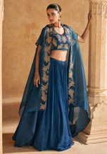 Blue chinon silk Lehenga with jacket