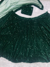 Bottle green velvet sequinned Lehenga