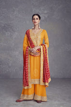Embroidered chinon Bandhani print salwaar kameez in yellow