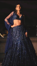Navy blue sequinned partywear Lehenga