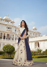Off white and navy blue lehenga saree