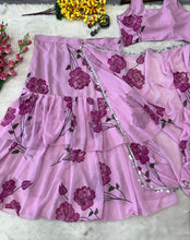 Pink floral layered Lehenga saree