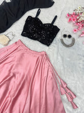 Pink sparkly readymade Lehenga  cascade pattern dupatta