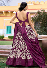 Tussar silk Lehenga in wine with white flowers