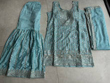 Pastel collection - Aqua blue chine sequins mirror look embroidered sharara set (plus size)