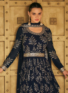 Janisha - midnight blue with gold embroidery