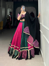 Dola silk and cotton green and pink chaniya choli readymade