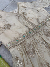 Ivory silk anarkali with green bandhani print dupatta