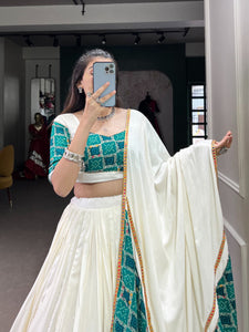 White plain and gotta Patti rayon Lehenga readymade