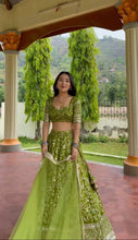 Green and gold floral sequins Lehenga (blouse stitched)