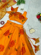 Orange yellow floral organza Lehenga