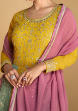 Colourful yellow Georgette anarkali