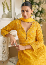 Yellow chikankari embroidered anarkali