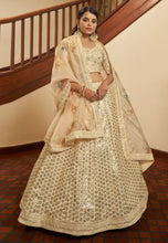 Beige art silk Lehenga with organza dupatta