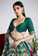Organza striped trendy Lehenga in green