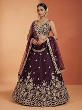 Wine tissue embroidered lehenga