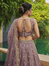 Mauve tissue embroidered lehenga