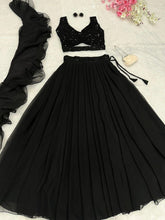 Black sequinned top with plain skirt Lehenga readymade