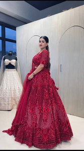 Maroon sequinned partywear Lehenga