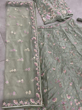 Pistachio green georgette embroidered flared Lehenga