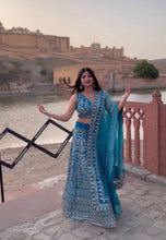 Azure and calming blue and gold Lehenga