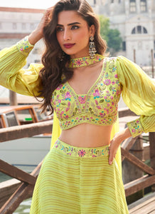 Green jacquard silk embroidered palazzo set