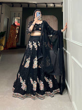 Black sequinned and floral motif Lehenga