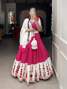 Traditional pink mirror work pure cotton readymade Lehenga