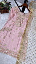 Baby pink chinon silk sharara