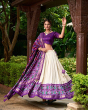 Tussar silk Lehenga with patola print in purple