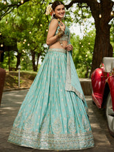 Sea green chiffon embroidered Lehenga